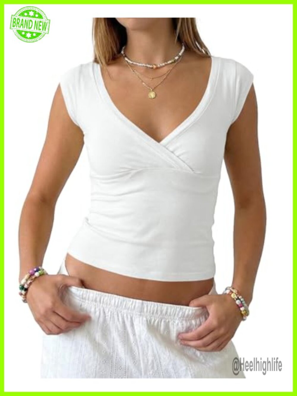 Slim Fit V Neck Cap Sleeve Crop Tank Top Minimalist Y2K